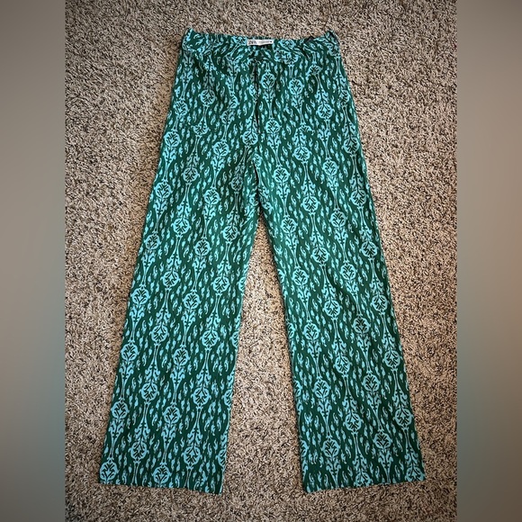 Zara Teal and Forest Green Patterned Trousers, size M - Picture 1 of 5